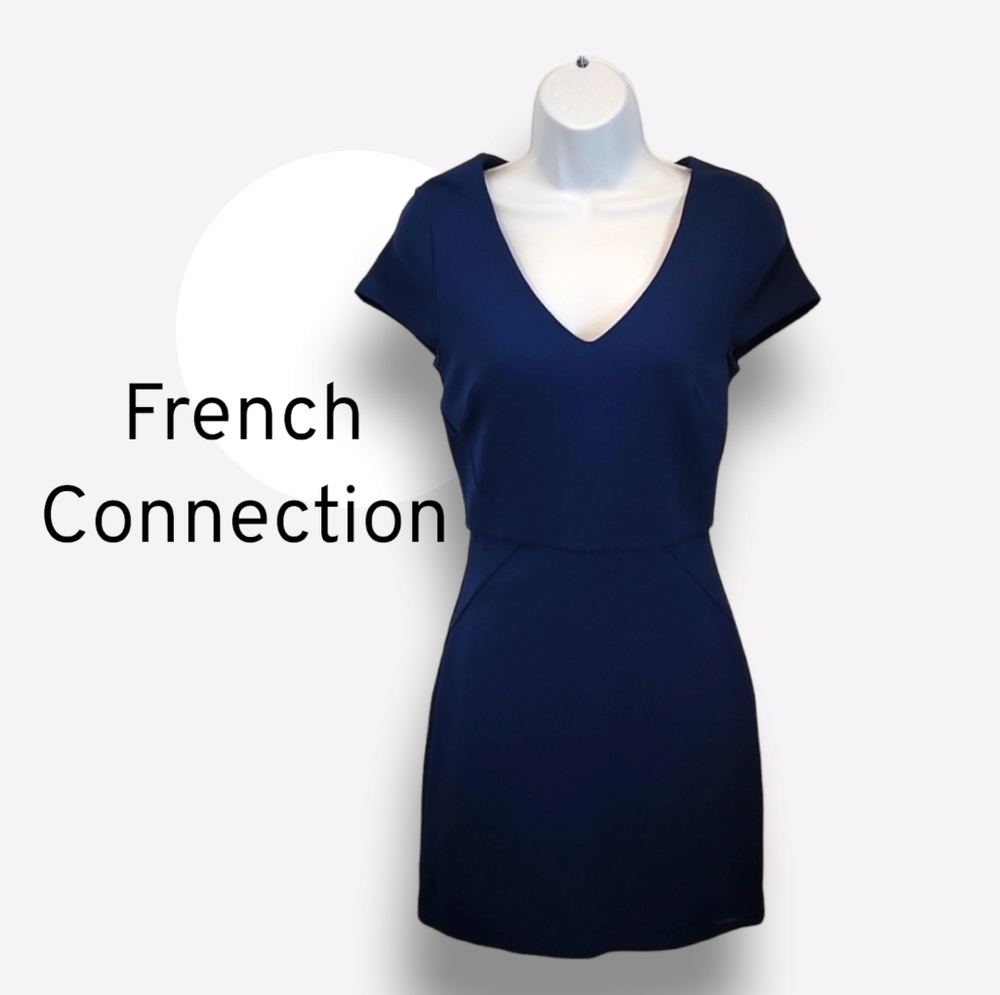 French Connection Lula Stretch Cap Sleeve v-neck cocktail dress